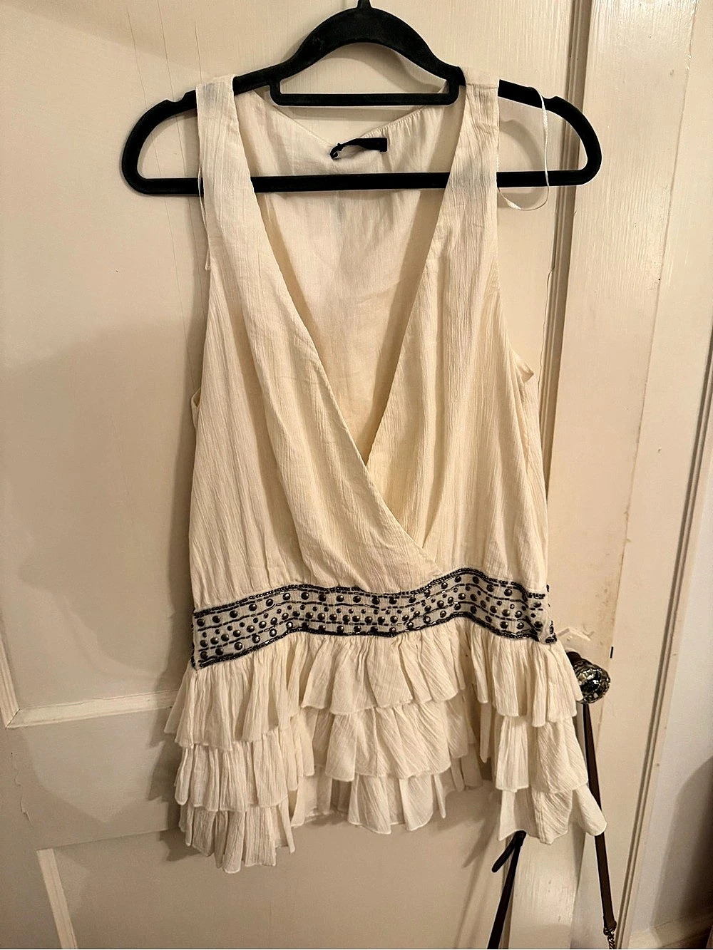 Zara Ruffled Embellished Tank Top Dress in White Size XS NWT